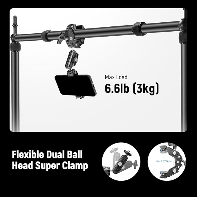 NEEWER Overhead Camera Mount Rig with Dual Ball Head Super Clamp/Phone Holder/C Clamp for Desktop Top Down Shots, Metal Multi Device Mount Platform for Photography Live Streaming Video Making, NK003 - Image 6