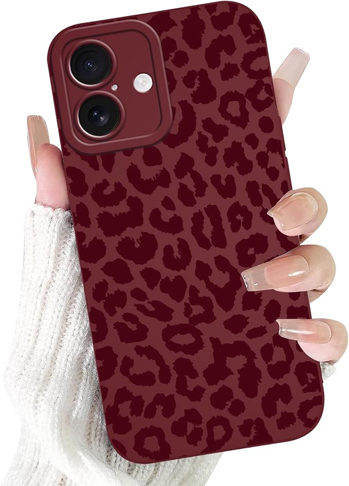 Cute Burgundy Cheetah Print Phone Case for iPhone 17 6.3" | Aesthetic Leopard Pattern Design Cover Full Camera Lens Protective Shockproof Soft Slim TPU Funda for Women Girls by Unknown