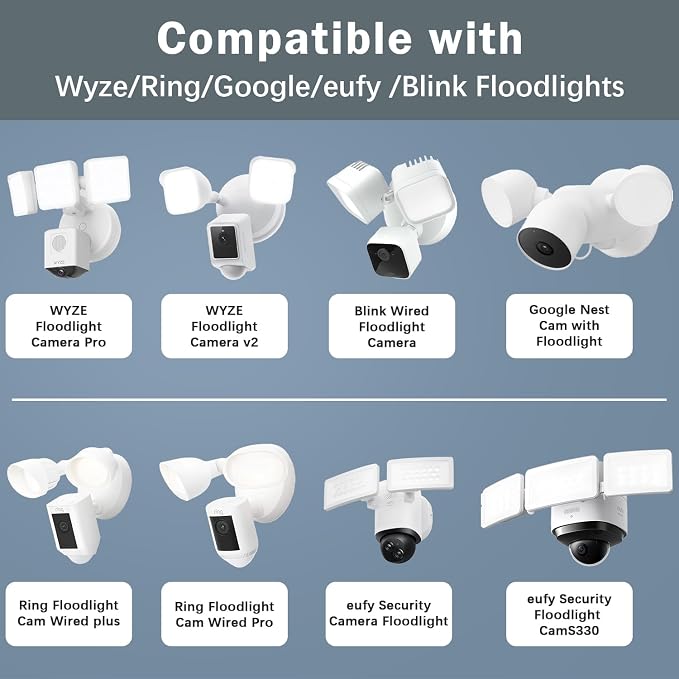 Plug-in Mount for Floodlight Cams with 30ft/9m Weatherproof Power Cable for Floodlight Cam Wired Plus/Pro,WYZE Floodlight Camera v2/Pro,Blink Wired Floodlight Camera,Electrical Box and Cord Kit - Image 2