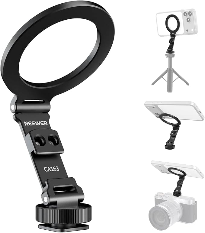 NEEWER Magnetic Tripod Phone Mount Cold Shoe Adapter, Aluminum Compact Lightweight Portable Phone Holder Attachment for Camera, Compatible with MagSafe iPhone Samsung Android Video Recording, CA163 by Neewer