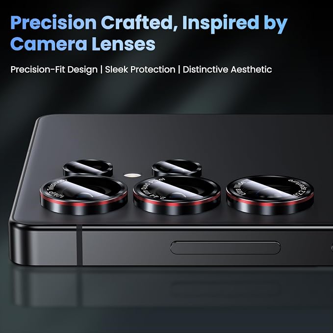 Uyiton for Samsung Galaxy S25 Ultra Camera Lens Protector, Unique Design | Case-Friendly, Military-Grade Sapphire Glass with Aluminum Metal Rear Camera Screen Cover, Black+Red (6.9 inch) - Image 3