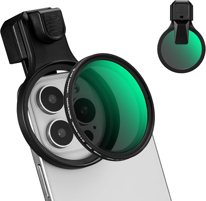 K&F CONCEPT 58mm Press-on ND2-32 Phone Lens Filter Kit | Multi-Coated VND Filter Compatible with iPhone 17/16/15/14/13/12 Standard, 16/15/14/13/12 Pro/Pro Max, FP102 by KFCONCEPT