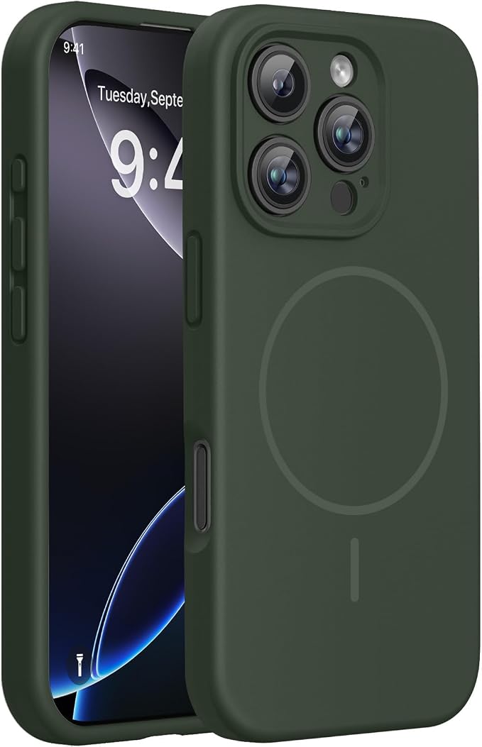 miracase Magnetic for iPhone 16 Pro Max Case, [Soft Anti-Scratch Microfiber Lining], Compatible with MagSafe, Liquid Silicone Case Shockproof Drop Protection Phone Case for 16 ProMax,Dark Green | Compatible with MagSafe, Soft Microfiber Lining, Premium... by Miracase