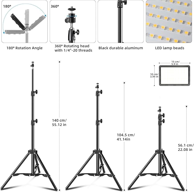 LED Video Light Kit 2Pcs, Hagibis Studio Lights 18 Color Filters for Photography Lighting with Adjustable Tripod Stand Streaming Lights for Photo Camera Recording Computer Zoom Stream TikTok YouTube - Image 3