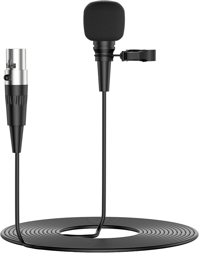 Professional Unidirectional Super Cardioid Lavalier Lapel Microphone - for Interview, Stage, Studio & Live Performances - Mini XLR 4 Pin TA4F Plug by EVSPACES