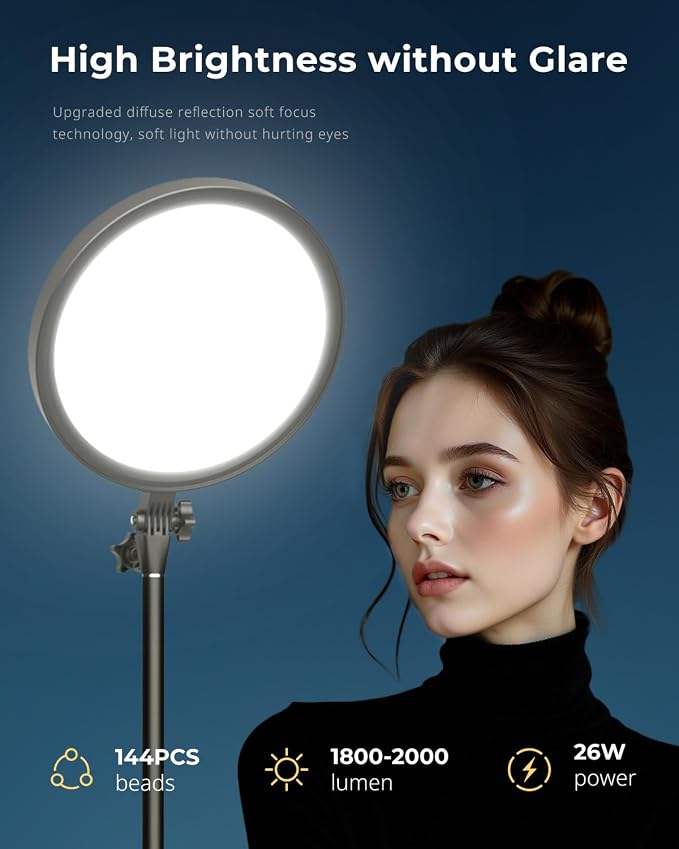Aureday 12” Ring Light with Stand and Phone Holder, 79” Tall LED Circle Light with Weighted Base & Remote, Dimmable Floor Lamp for Video Recording, Barber, Live Stream, Makeup, Photography - Image 2