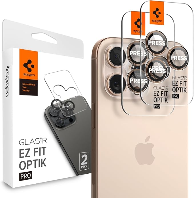 Spigen Camera Lens Protector for iPhone 16 Pro Max,16 Pro - Desert Titanium | GlasTR EZ Fit Optik Pro, 9H+ Tempered glass, Scratch resistant, Auto-align tray, Original photo quality, Case-friendly, 2Pack by Unknown