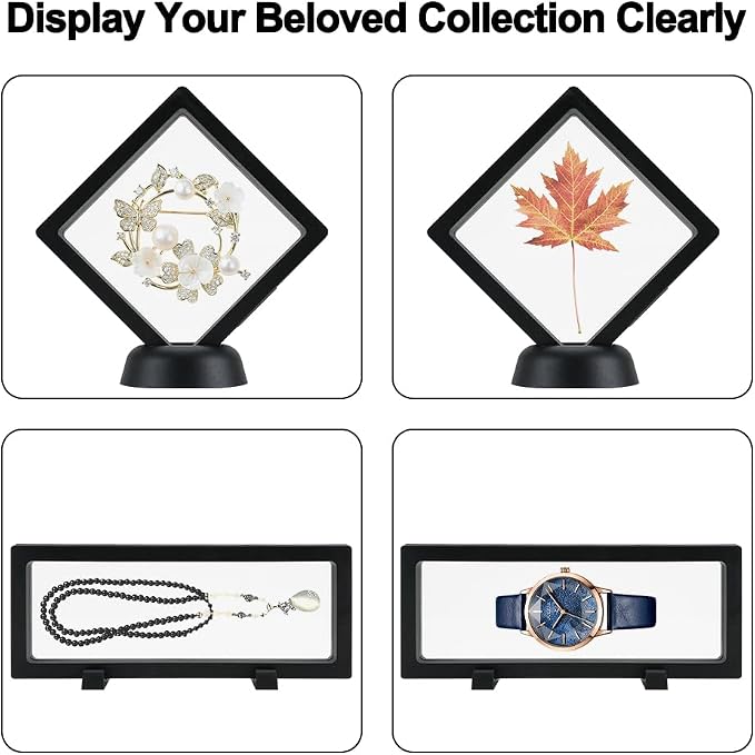 3D Floating Display Case, Transparent Film Jewely Storage Box, Black Challenge Coin Display Holder Stand for Antique Challenge Coins Medals Jewelry Shells Gems Minerals Rocks Specimen Pins (24Pcs) - Image 5