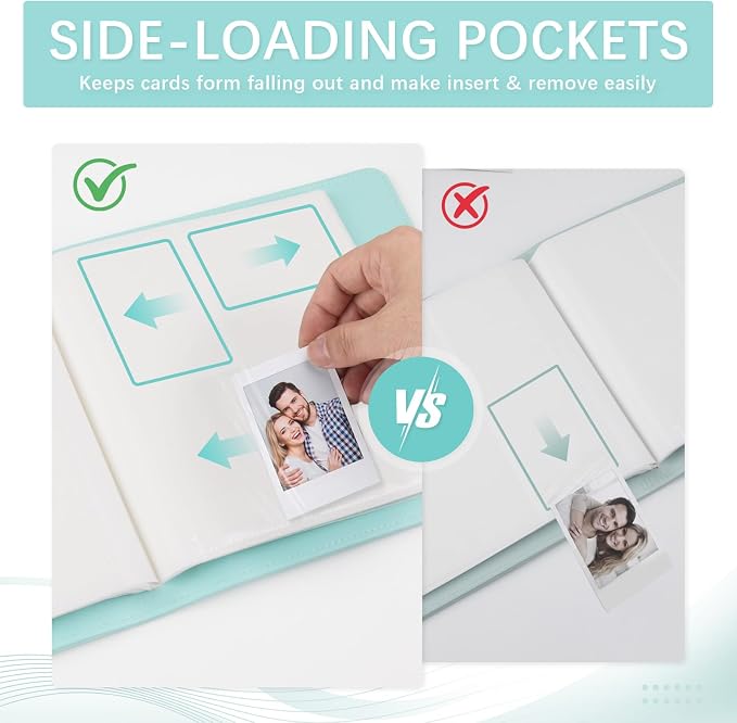 Photo Album, Hold 360 Instant Mini Photos, Acid-free, PU Leather | for Fujifilm Instax Mini Photo - Polaroid mini pictures, for Wedding, Anniversary, Family or Travel Records, Green - Image 5