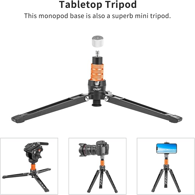 Cayer FP34 Video Monopod, 71" Alu 4-Section Fluid Head with Feet for DSLR | 4-Section Alu Tube, Fluid Head, Folding 3-Leg Base, 13.2 Lb Load, Dual-Mode Compatible Mount - Image 9