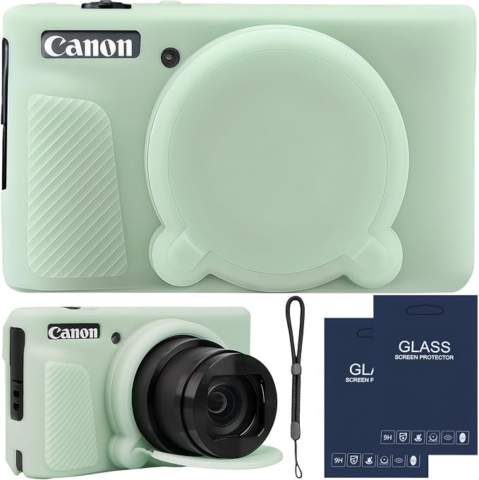 Camera Case for Canon PowerShot SX740/ SX730 Digital Camera, SX740 HS Case | Soft Silicone Protective Case Removable Lens Cover, Comes with 2 Screen Protectors and 1 Wrist Strap. (Green Jelly) by SZHSYJY