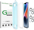 amFilm OneTouch for iPhone 14 Screen Protector 6.1'' Tempered Glass | Auto-Alignment, 30s Install, Bubble Free, Scratch & Drop Protection, HD Clear, Camera Lens Protector[2+2 Pack] (14-6.1'') by amFilm