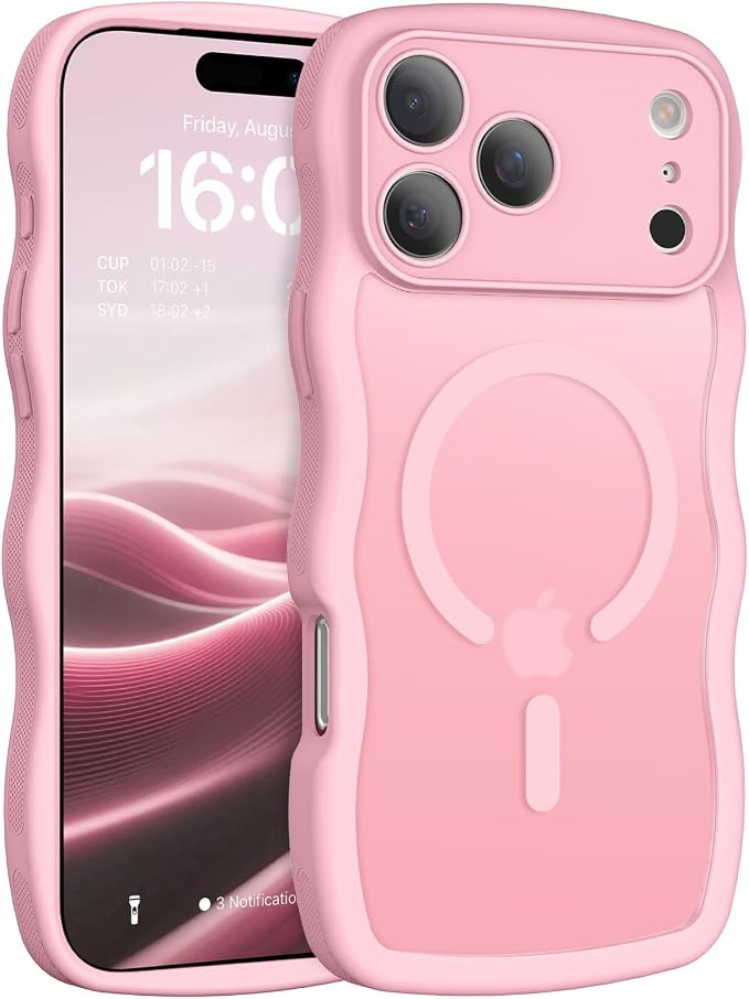BENTOBEN Magnetic for iPhone 17 Pro Case, Cute Wavy [Full Camera Protection][Compatible with MagSafe] Matte Anti-Slip Bumper Women Girls Boys Protective Cover for 17 Pro 6.3", Light Pink by BENTOBEN