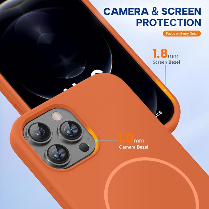 Miracase Silicone & Magnetic for iPhone 12 Pro Max Case, Orange | Compatible with MagSafe, Soft Microfiber Lining, Premium Silicone Case Shockproof Drop Protection Phone Case for 12 Pro Max - Image 5