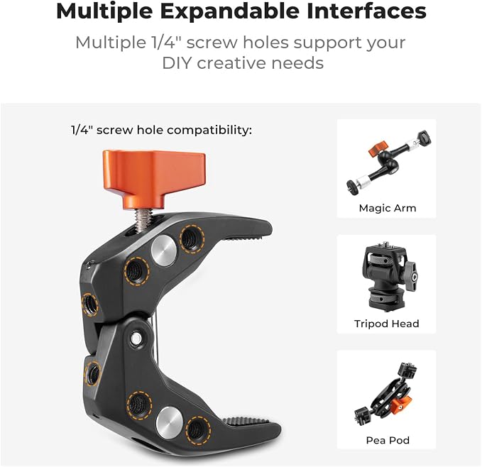 K&F CONCEPT Super Clamp Camera Clamp with 360° Ballhead | Compatible with GoPro/Insta360/Pocket 3, 1/4" Screw & Cold Shoe Mount for Camera/Monitor/Light/Microphone, MS26 - Image 5