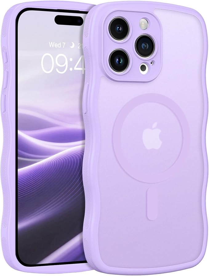 BENTOBEN Magnetic for iPhone 15 Pro Max Case, Cute Wavy [Full Camera Protection][Compatible with MagSafe] Matte Anti-Slip Bumper Women Men Boys Protective Cover for 15 ProMax 6.7", Lavender Purple by BENTOBEN