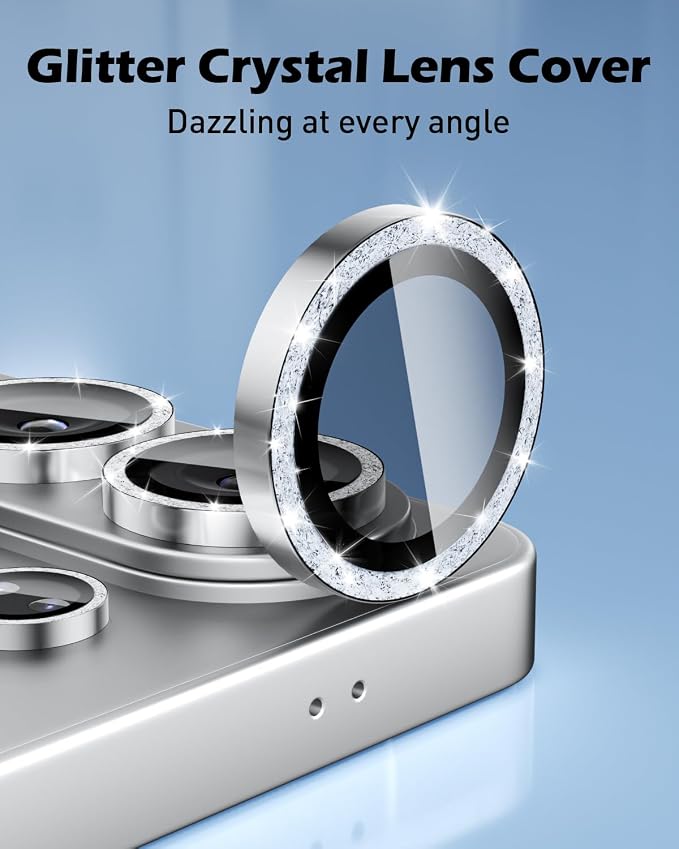 CloudValley for Samsung Galaxy S26 Ultra Camera Lens Protector Bling | 9H Tempered Glass + Aluminum Alloy Lens Protective Ring [Glitter Decoration] Ultra-HD Individual Lens Cover,Glitter Silver - Image 2