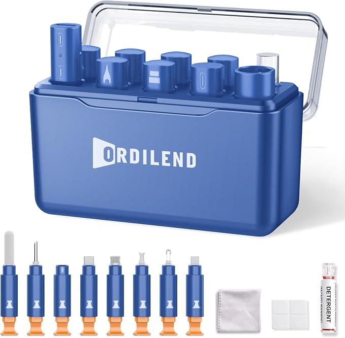 iPhone Cleaning Kit for Charging Port Cleaner AirPod Phone, Dark Blue | Multi-Tool, iPhone Cleaner, Repair Lightning Cable USB C Speaker Charger iPad Connector, Compact Portable, with Storage Case by Ordilend
