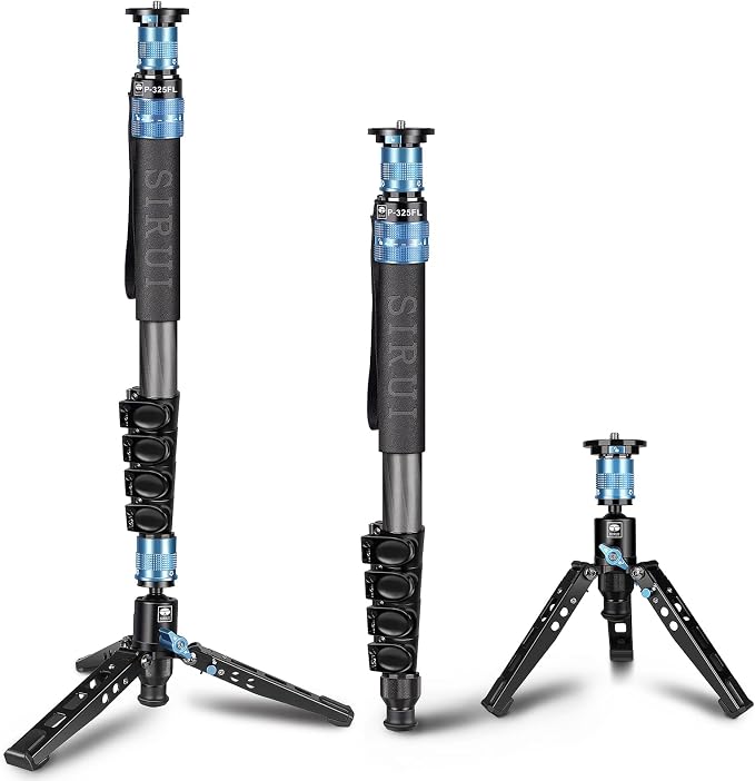 SIRUI P-325FL Carbon Fiber Monopod with Feet, 67" Professional Lightweight Travel Monopod for Camera, Max Load 22lbs, 360° Panorama, 5-Section, Quick Release Plate | 67' Professional Lightweight Travel for Camera, 360° Panorama, Max Load 22lbs, 5-Secti... by SIRUI