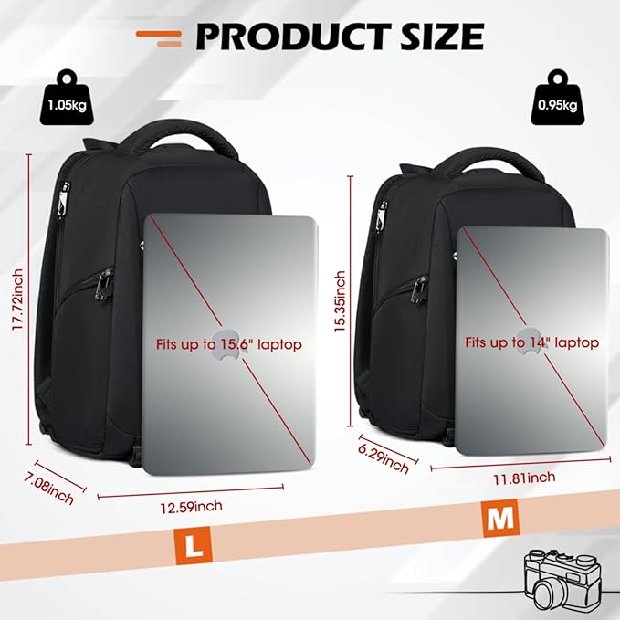 SDYSM Camera Bag Backpack Professional for DSLR SLR Mirrorless Camera Waterproof Laptop Back Pack 14 Inch with Rain Cover Anti Theft Travel Case Large Capacity Photography Backpack Black | 14 Inch Waterproof Camera Laptop Backpack with Rain Cover Anti ... - Image 3