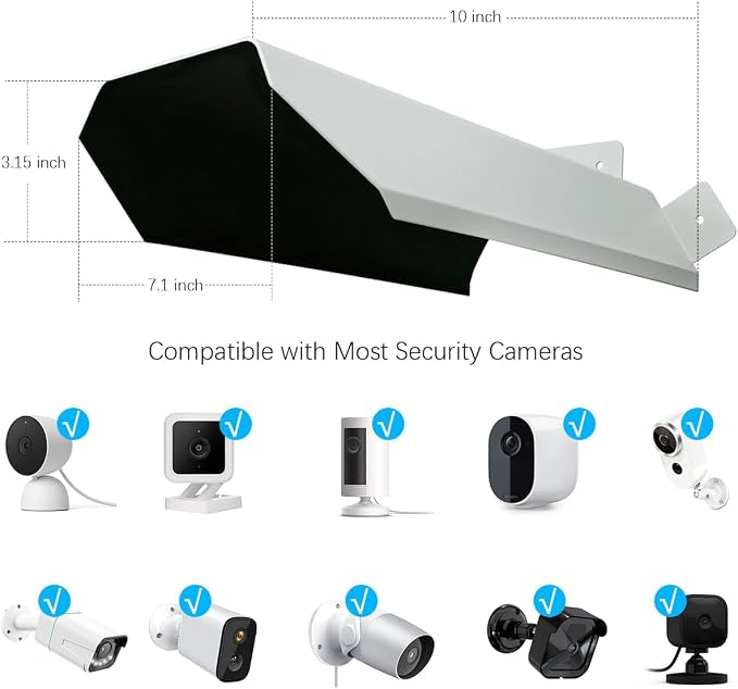 Universal Security Camera Cover Sun Rain Shield | Waterproof Protective Roof for Outdoor Dome, Bullet Cameras (White Aluminium) - Image 5