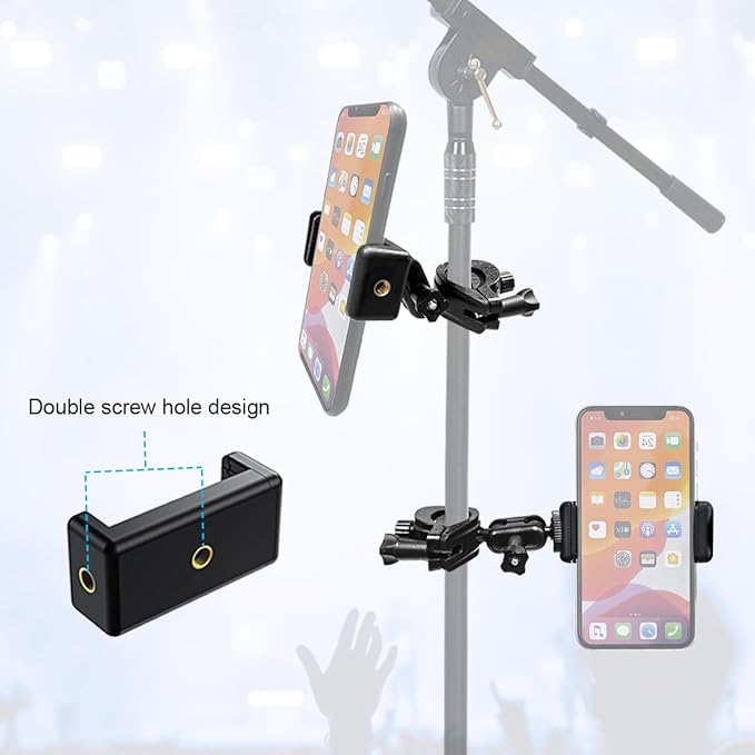 Mic Stand Phone Holder Mount Adjustable Phone Holder for Mic Microphone Music Stand [Dual Ballhead 360°Swivel] iPhone Mic Stand Holder for iPhone 15 14 13 12 Pro Max Samsung Galaxy, Any Smartphones - Image 2