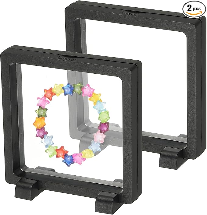 PATIKIL 2Pcs Floating Display Case, 4.3 Inch Jewelry Display Case Stand Challenge Coin Holder Frames Transparent Small Storage Box 3D for Necklace Bracelets Pendants, Black by PATIKIL