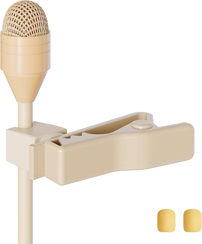 J K MIC-J 050 Lavalier Microphone Compatible with Sennheiser Bodypacks | Beige Clip-On Condenser Mic with 1/8” Locking TRS Plug for Presentations, Interviews and Live Performance - Image 3