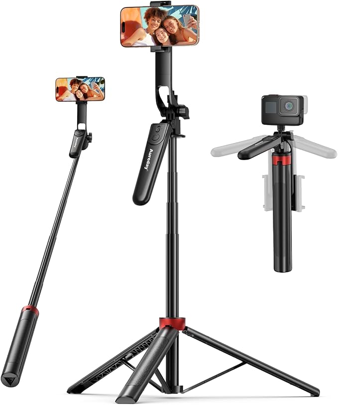 Aureday 72" Phone Tripod and Selfie Stick, Cell Phone Tripod Stand with Wireless Remote & Extendable Phone Mount for Travel/Selfie/Recording/Vlogging, Compatible with iPhone/Android/Camera by Aureday