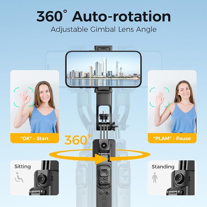 69.3" Auto Face Tracking Selfie Stick Tripod, 360° Rotation Auto-Open Phone Tripod Stand with Rechargeable Remote,for TikTok/Vlog/Live Stream,Compatible with iPhone/Android/Camera/GoPro - Image 9