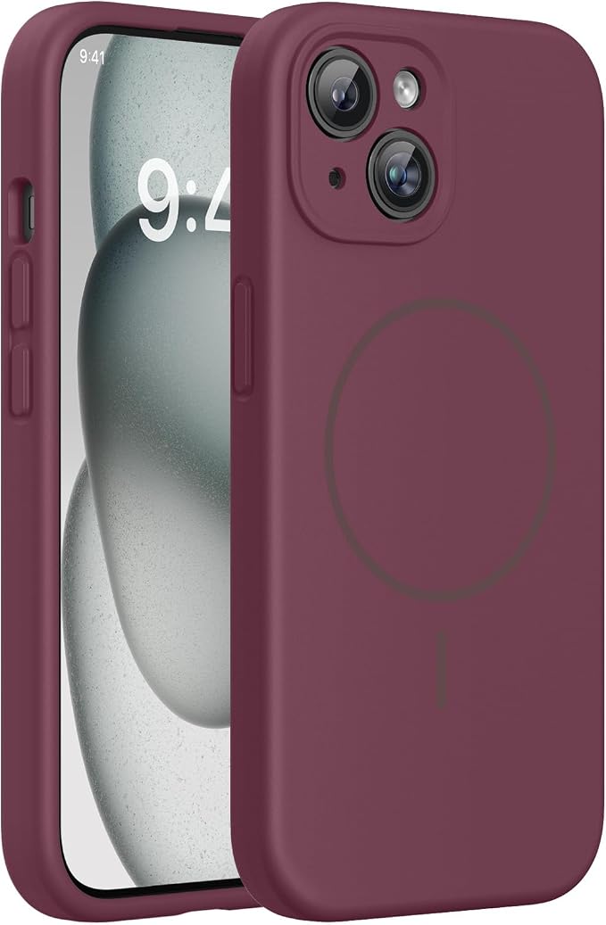 Miracase Silicone & Magnetic for iPhone 15 Plus Case, Wine Red | Compatible with MagSafe, Soft Microfiber Lining, Liquid Silicone Case Shockproof Drop Protection Phone Case for 15 Plus by Miracase