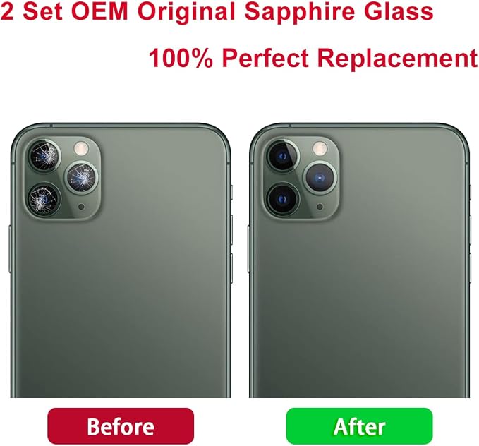 2 Set Original Back Rear Camera Lens Glass Replacement for iPhone 11 Pro Max and iPhone 11 Pro with pre-Installed Adhesive and Reparing Toolkit - Image 5