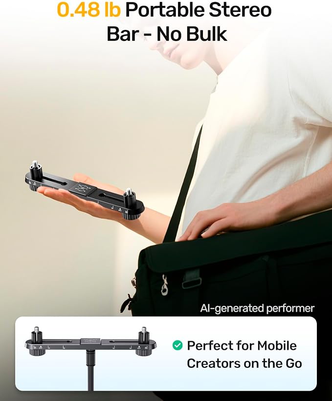 Stereo Mic Bar, Adjustable Dual Microphone Mount Bar,Universal Double Mic Holder for Stand,Precision Stereo Spacing Mic Bar for Podcast,Live Streaming,Studio Recording,Fit 3/8"&5/8" Threaded Mic Stand - Image 6