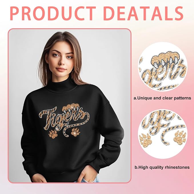 1 Pc Tiger Rhinestone Iron on Hotfix Transfer Decal, Tiger Footprints Pattern Bling DIY Patch Clothing Repair Applique T-Shirt Vest Shoes Hat Jacket Decor Clothing DIY Accessories - Image 2
