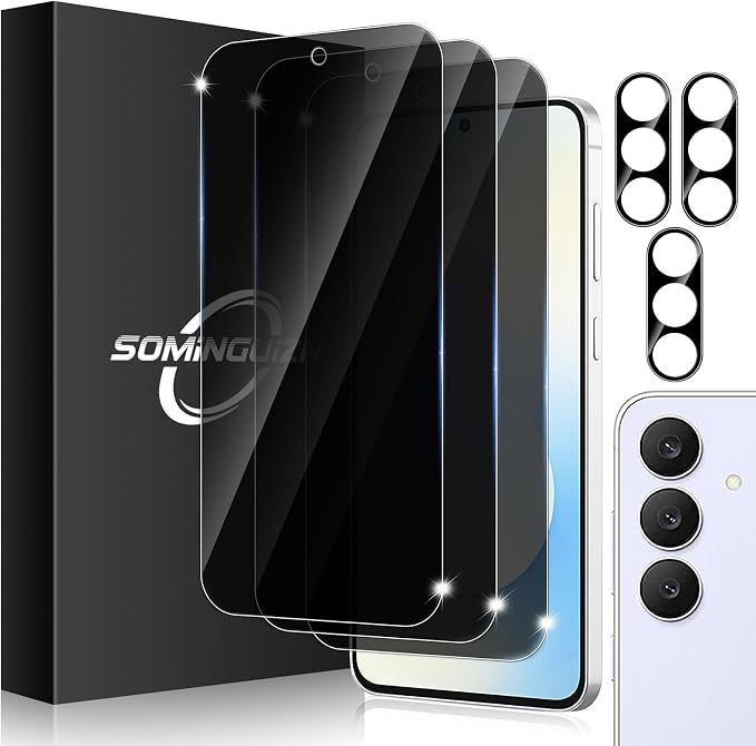 3+3 for Samsung Galaxy S25 FE 5G Privacy Screen Protector Camera Protector | 9H Tempered Glass Cell Phone Protector Camera Lens Protector by SOMINGUIZN