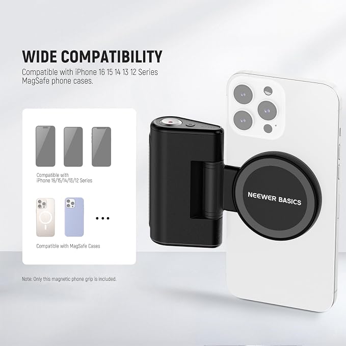 NEEWER Basics Magnetic Phone Camera Grip Handle with Shutter Remote Compatible with MagSafe iPhone ONLY, 18W Magnetic Charging, 5000mAh Rechargeable for Vlog Selfie Tripod Video Recording, WS-25001 - Image 4