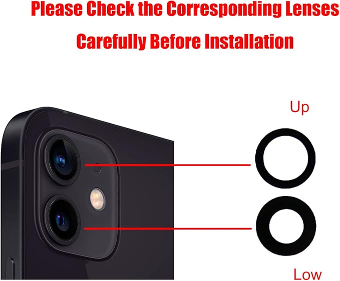 2 Pcs/Set 12/12 Mini Rear Camera Lens Replacement for iPhone 12 / iPhone 12 Mini, Anti-Lens Scratch & Waterproof, Back Glass Camera Lens Cover Replacement with Repair Tool Kit - Image 6