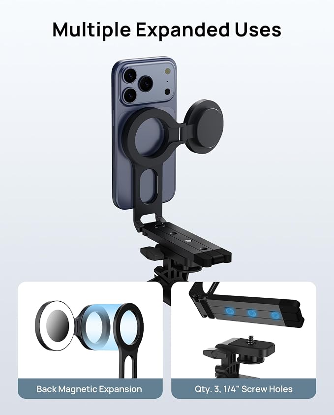 Magnetic Phone Tripod Stand for iPhone - Strong Magnet Foldable Cell Phone Stand for Vlog, Gym, Travel Essentials, Mini Tripod Phone Stand Compatible with iPhone 17 16 15 14 13 12 Series (Black) - Image 3