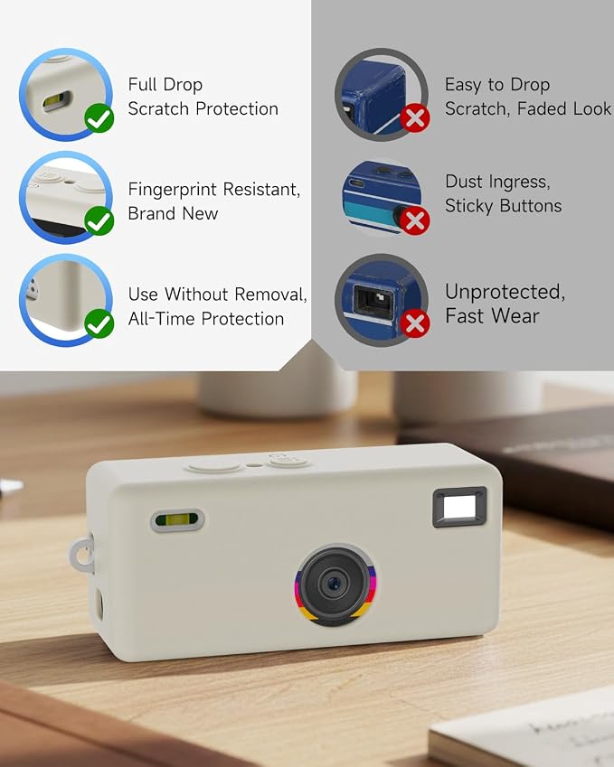 Silicone Case for Kodak CHARMERA Keychain Digital Blind Box accessories,Soft Silicone Protective Case,Comes with Screen Protectors and Wrist Strap - Off white - Image 5