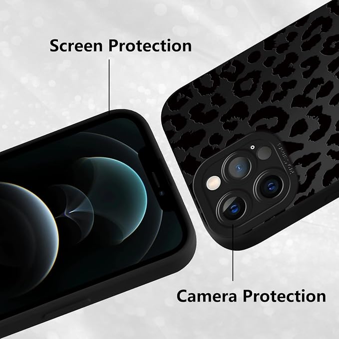 Cute Black Cheetah Print Phone Case for iPhone 12 Pro Max 6.7" | Aesthetic Leopard Pattern Design Cover Full Camera Lens Protective Shockproof Soft Slim TPU Funda for Men Women Girls - Image 5