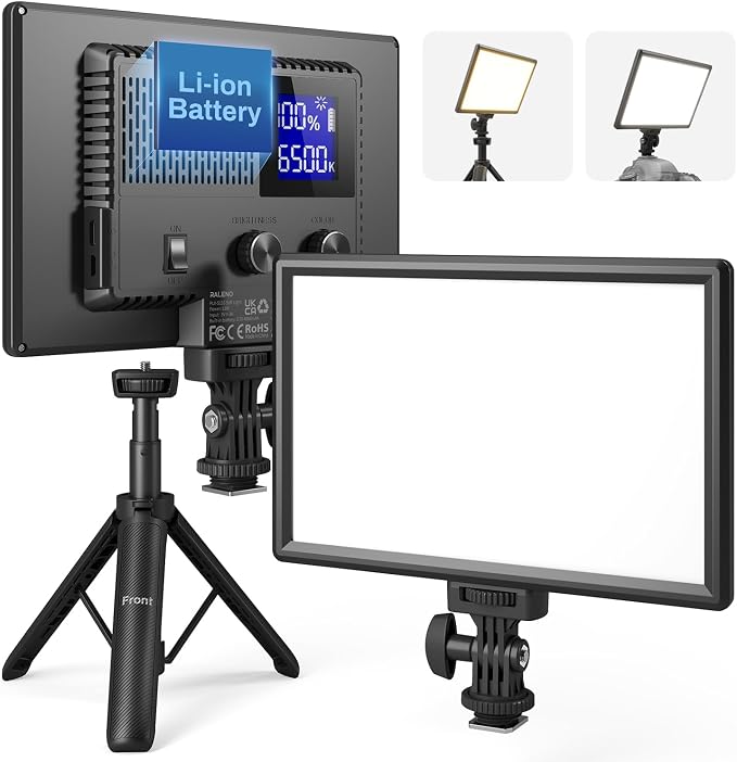 9" LED Video Light, 2500K-6500K Camera Light with Desk Stand | Type C USB Ports CRI 95+ Photo Lights with 4000mah Battery for Video Conference Recording, Indoor Photography, Live Streaming by RaLeno