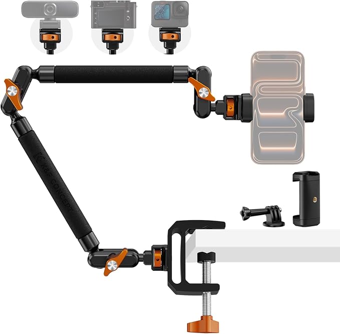 K&F CONCEPT 22" Magic Arm with Desk C-Clamp, Overhead Desk Camera Mount | Long Articulating Friction Boom Arm for Phone, Action Camera, LED Light, Microphone, MS39 by KFCONCEPT