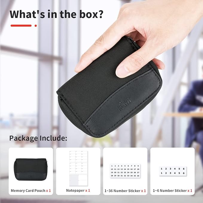 28 Slots SD Card Holder Case with Labels for 24 SD+4 CFB Cards | Holds 24 SD + 4 CF/XQD. Number stickers + notepaper for indexing. Durable polyester. Transparent slots memory Card case. - Image 5