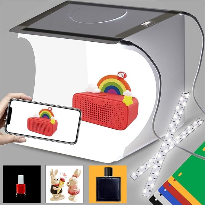 DUCLUS Mini Photo Studio Light Box,Portable Folding Photography Light Tent kit with 40pcs LED Light + 6 Kinds Color Backgrounds for Small Size Products by DUCLUS