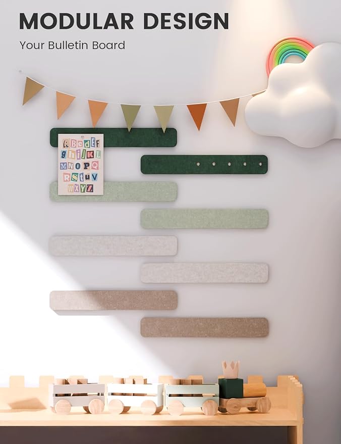 Fluxynara 13" x 2" Felt Wall Panels, Nordic Moss | 8-Pack Includes 50 Push Pins and Adhesive Tabs for Photos, Notes and Decor in Bedroom Doors, Home Office or Studios - Image 5