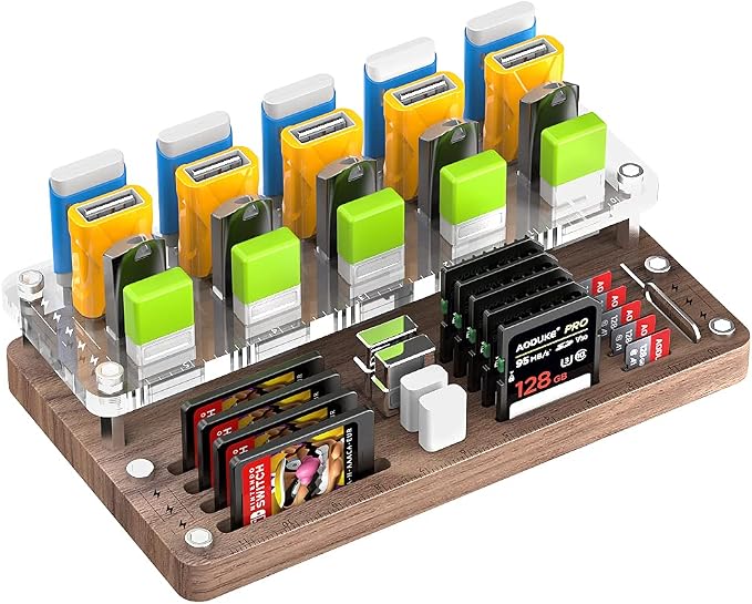 Wooden Memory Card Case for TF, SD, Micro SD Cards and USB Drives - Desk Holder and Carrying Case - AJSNH03MY by AODUKE