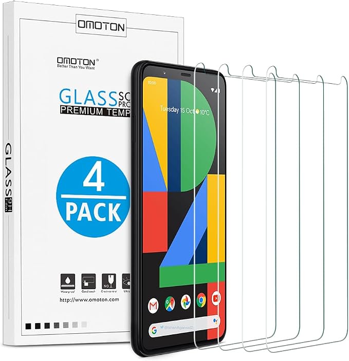 OMOTON [4 Pack] Screen Protector Compatible with Google Pixel 4XL, Tempered Glass Screen Protector for Google Pixel 4 XL 2019 Released, Scratch Resistant/Case Friendly by OMOTON