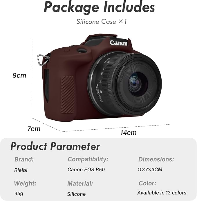 Rieibi EOSR50 EOS R50 Case, Soft Silicone Protective Case for Canon EOS R50 EOSR50 Vlogging Camera, Lightweight EOS R50 Camera Case Grip Cover Body Skin - Coffee - Image 2