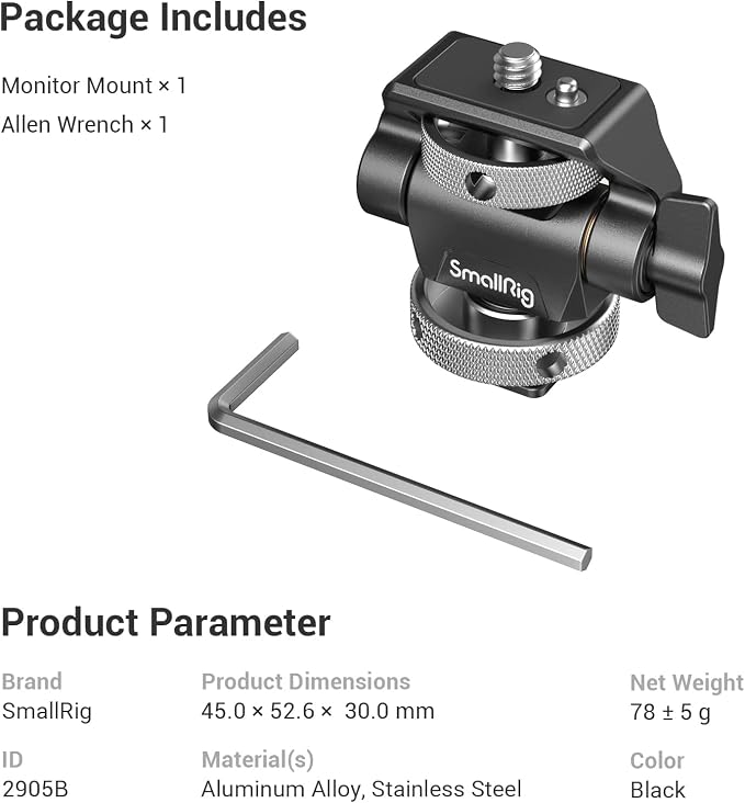 SmallRig Field Monitor Mount Holder Swivel and Tilt Adjustable with Cold Shoe Mount for 5" and 7" Monitor - Image 8