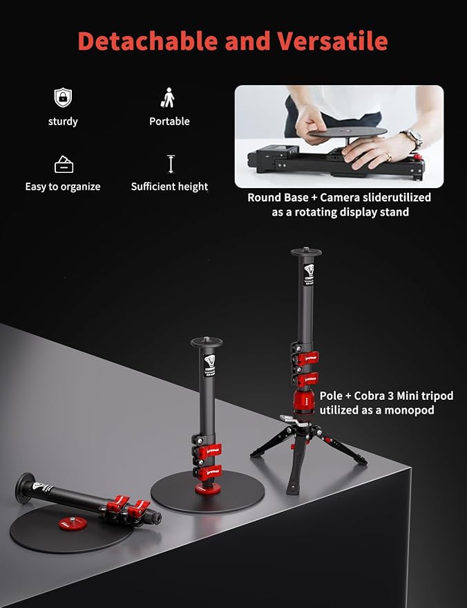 IFOOTAGE RB-A200 Round Base Monopod 22" Aluminum Tripod Stand | Tabletop Tripod Stand for Desk Compatible with DSLR Camera Light Webcam for Live Streaming Vlogging, Payload 10KG/22LBS - Image 6